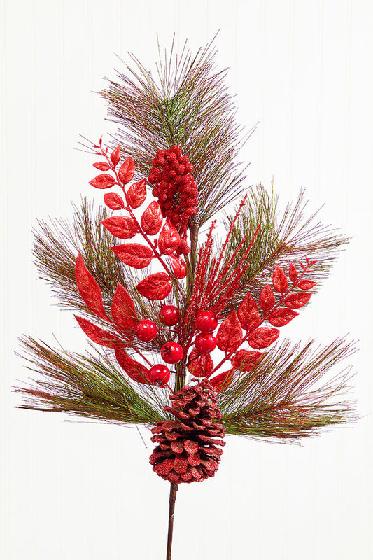 30" Berry Pine Cone Cedar Spray Red Christmas Decoration