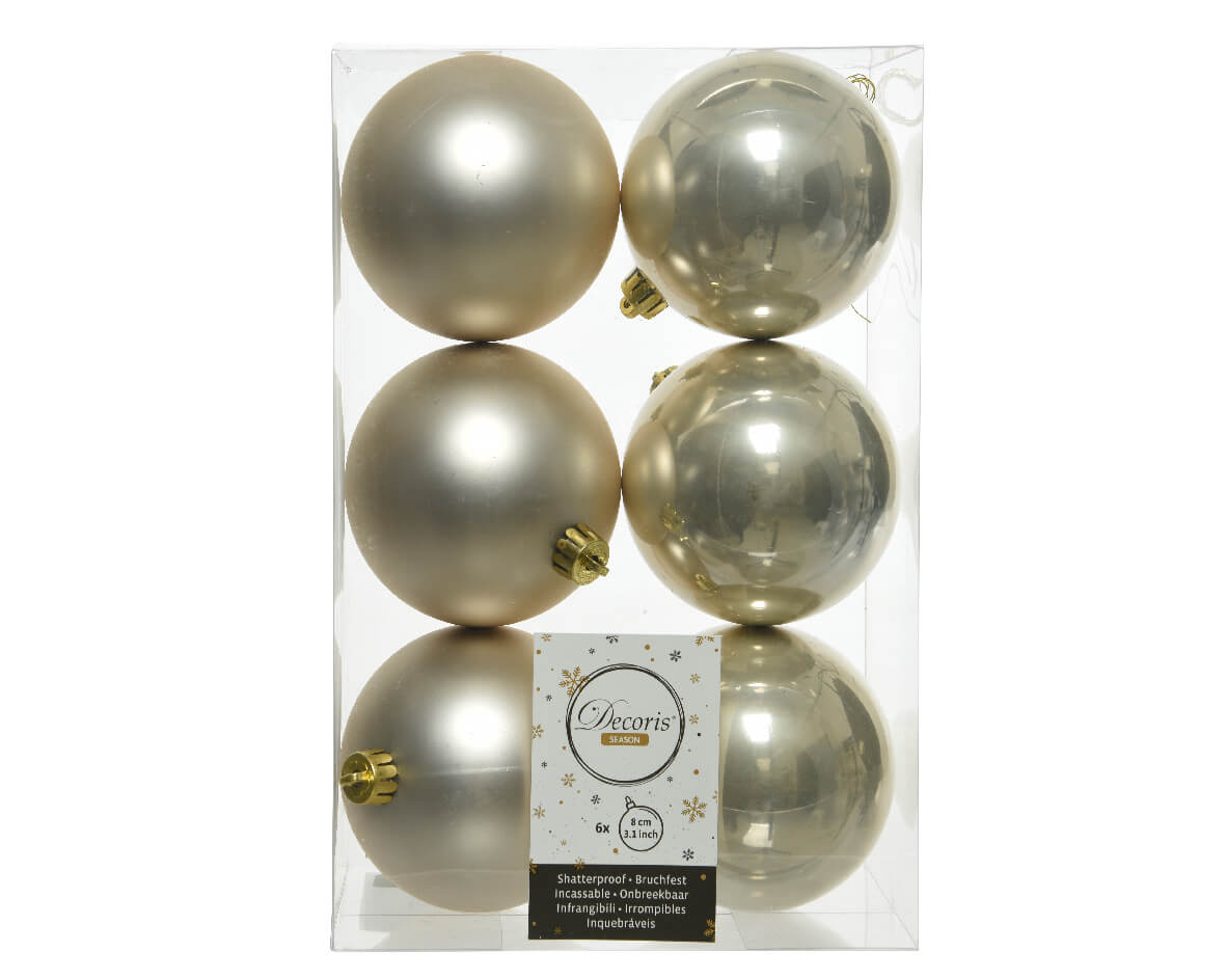3.1” Shiny/Matte Pearl Shatterproof Ornaments - Set of 6