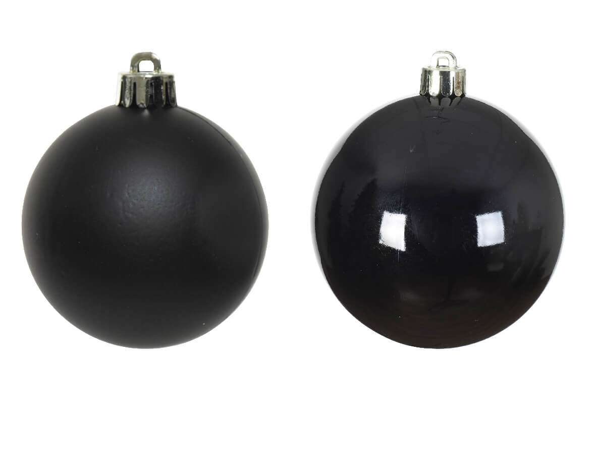 3.9” Shiny/Matte Black Shatterproof Ornaments - Set of 4