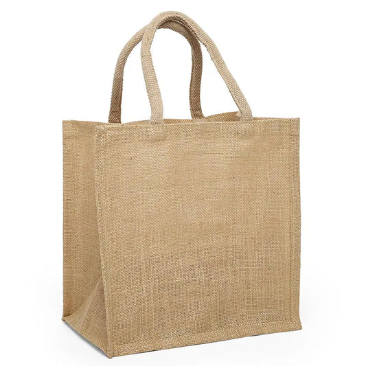 Jute Shopping Bags Natural Color - Laminated Interior 6 Pcs