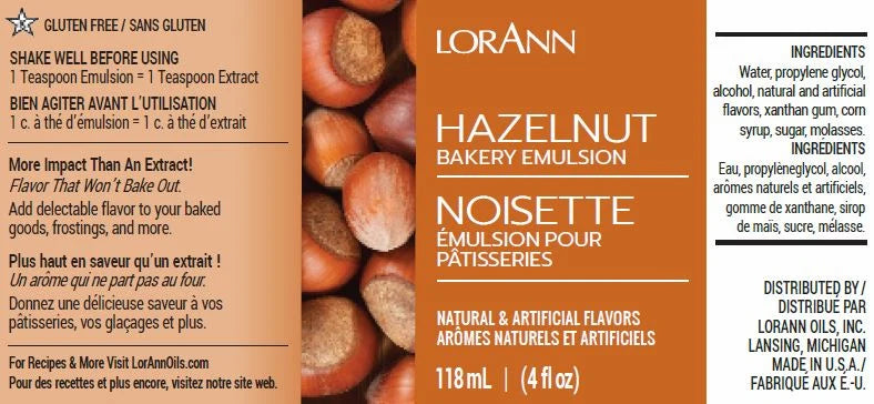 LorAnn Oils Hazelnut Bakery Emulsion, 4 fl. oz