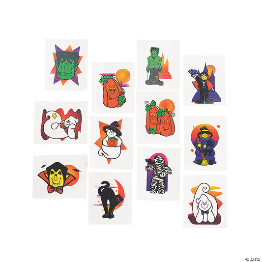 1 1/2" Bulk 72 Pc. Halloween Glitter Paper Temporary Tattoos