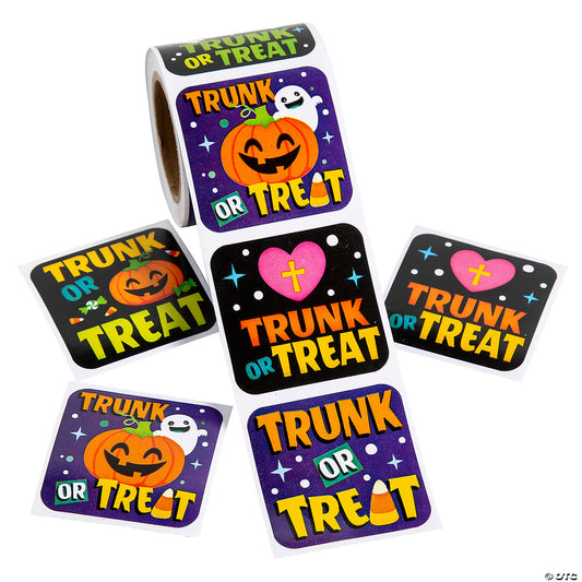 1 1/2" x 1 1/2" Religious Halloween Trunk-or-Treat Sticker Roll - 100 Pc.