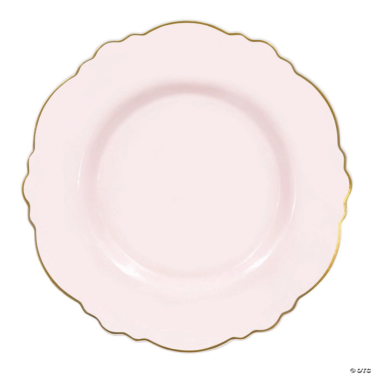 10.25" Pink with Gold Rim Round Blossom Disposable Plastic Dinner Plates (50 Plates)