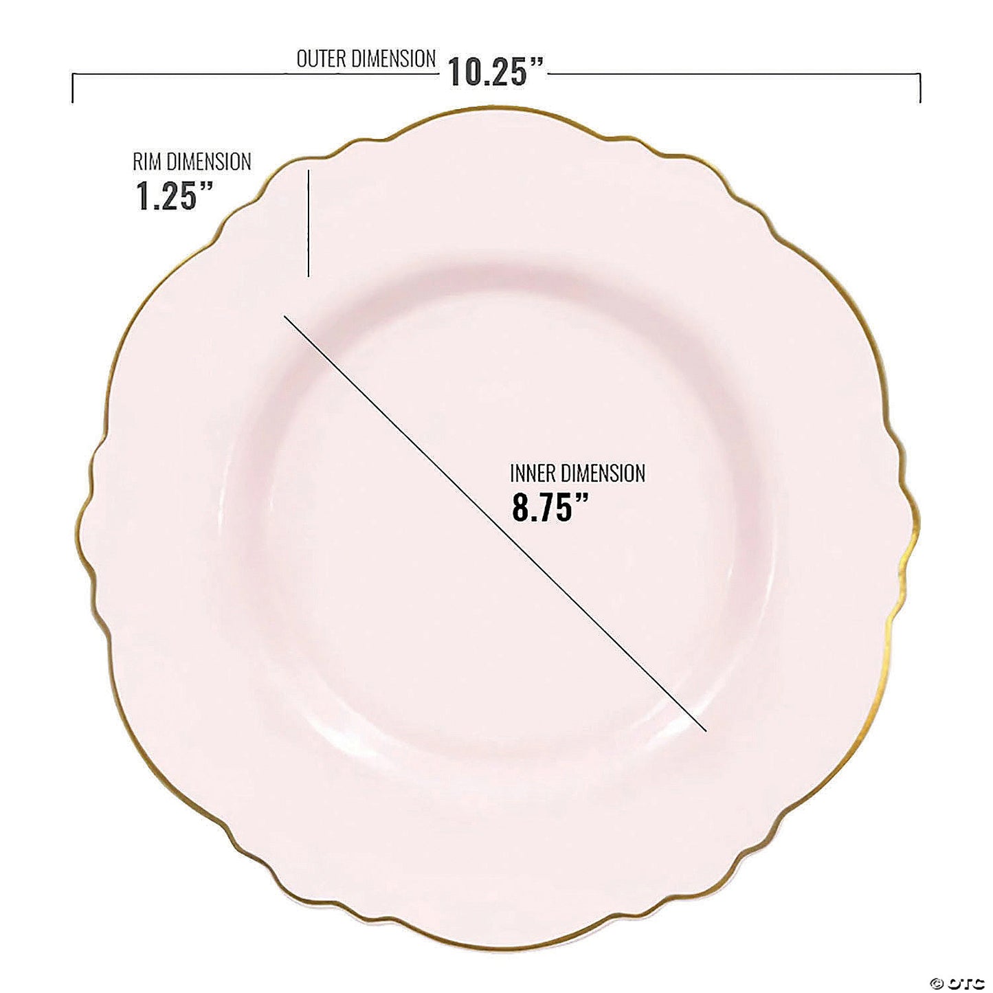 10.25" Pink with Gold Rim Round Blossom Disposable Plastic Dinner Plates (50 Plates)