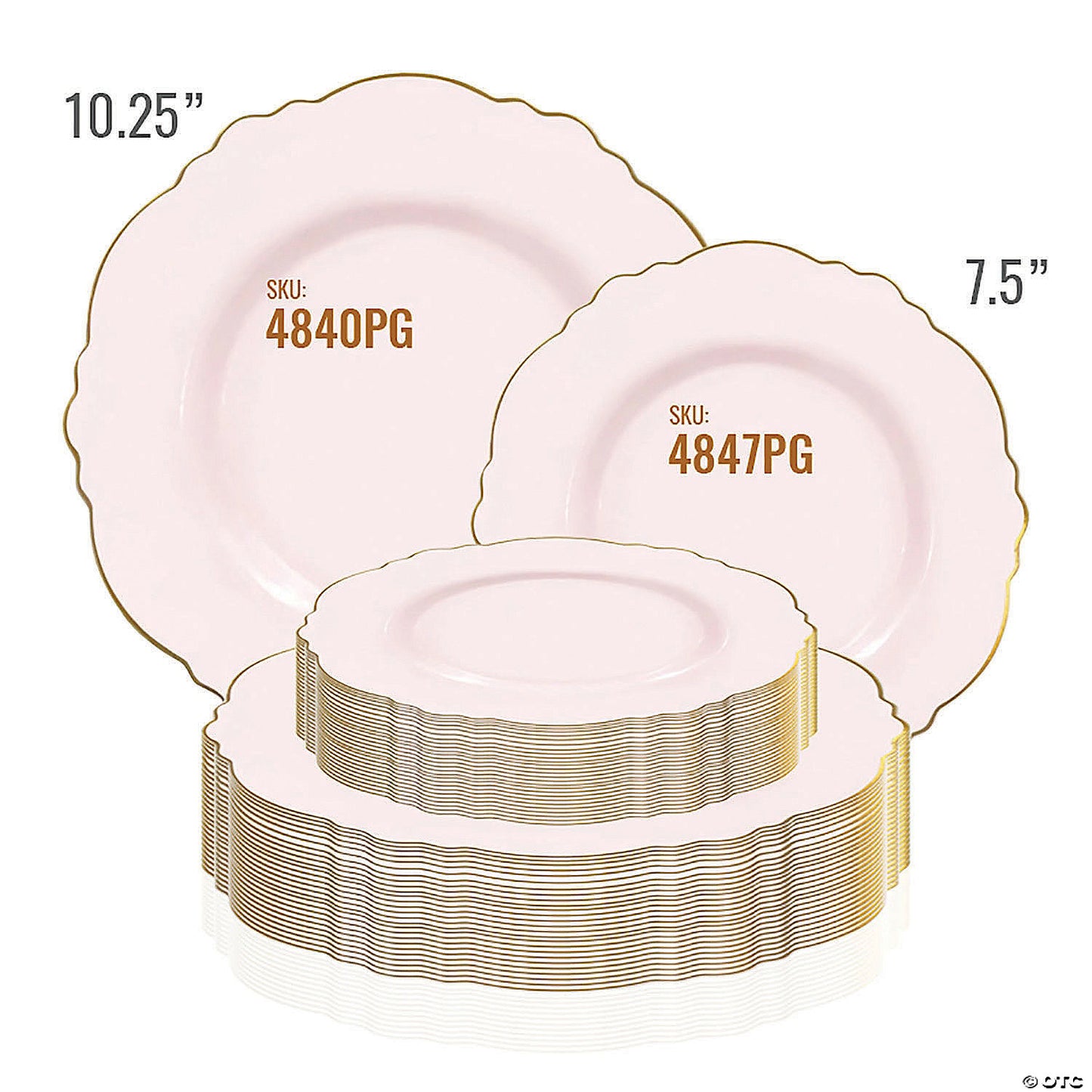 10.25" Pink with Gold Rim Round Blossom Disposable Plastic Dinner Plates (50 Plates)