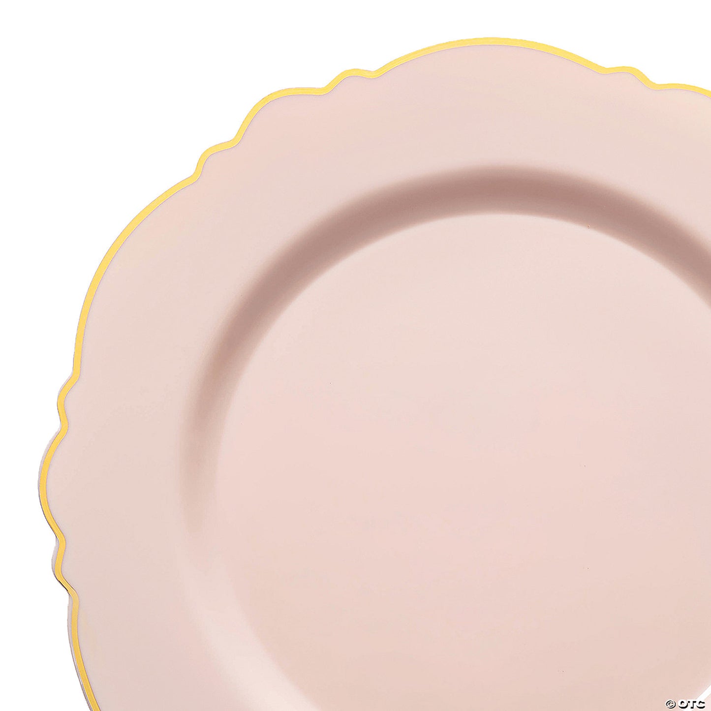 10.25" Pink with Gold Rim Round Blossom Disposable Plastic Dinner Plates (50 Plates)