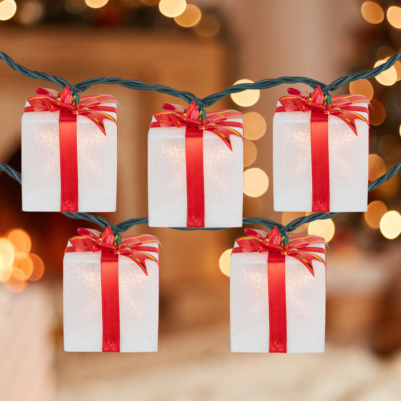10-Count Christmas Present Light Set 7.5ft Green Wire
