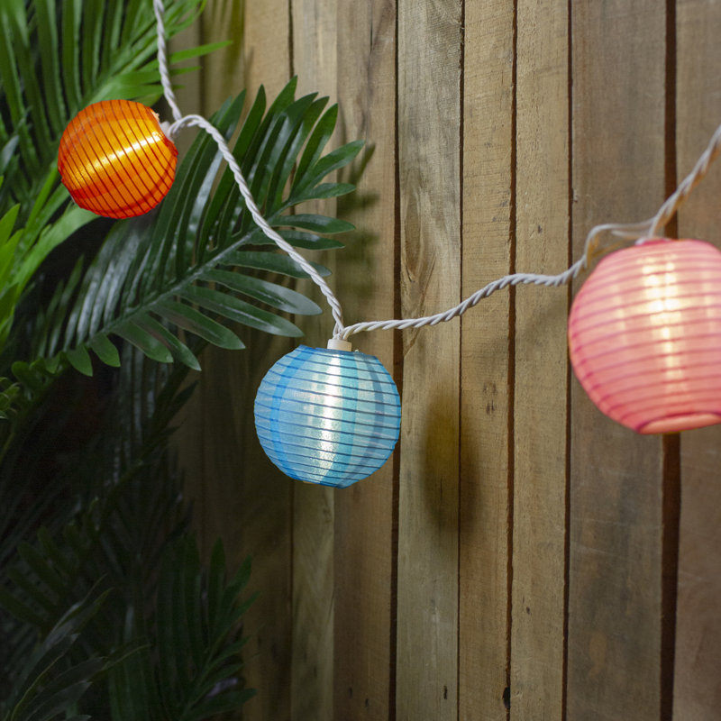 10-Count Colorful Summer Paper Lantern Lights Clear Bulbs