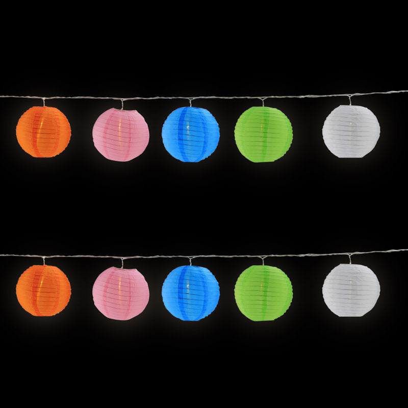 10-Count Colorful Summer Paper Lantern Lights Clear Bulbs
