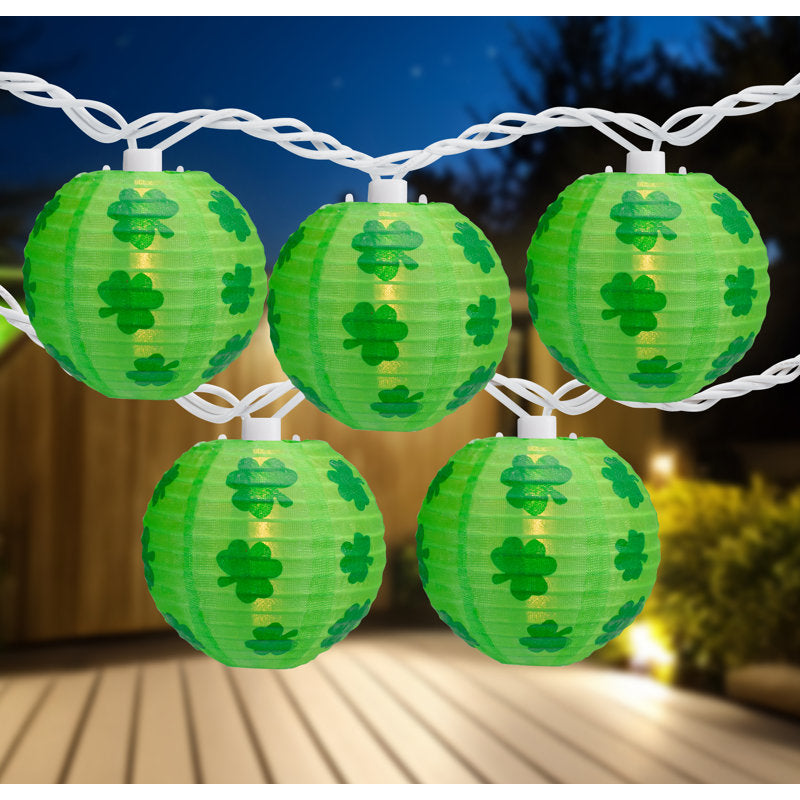 10-Count Green Shamrock St. Patrick's Day Paper Lantern Patio Lights 8.5ft White Wire