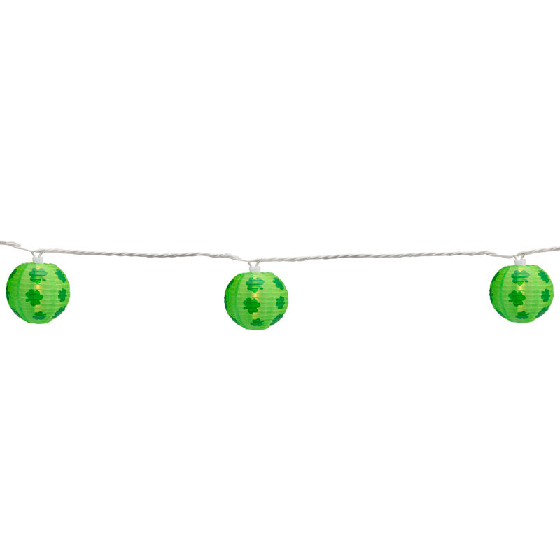 10-Count Green Shamrock St. Patrick's Day Paper Lantern Patio Lights 8.5ft White Wire