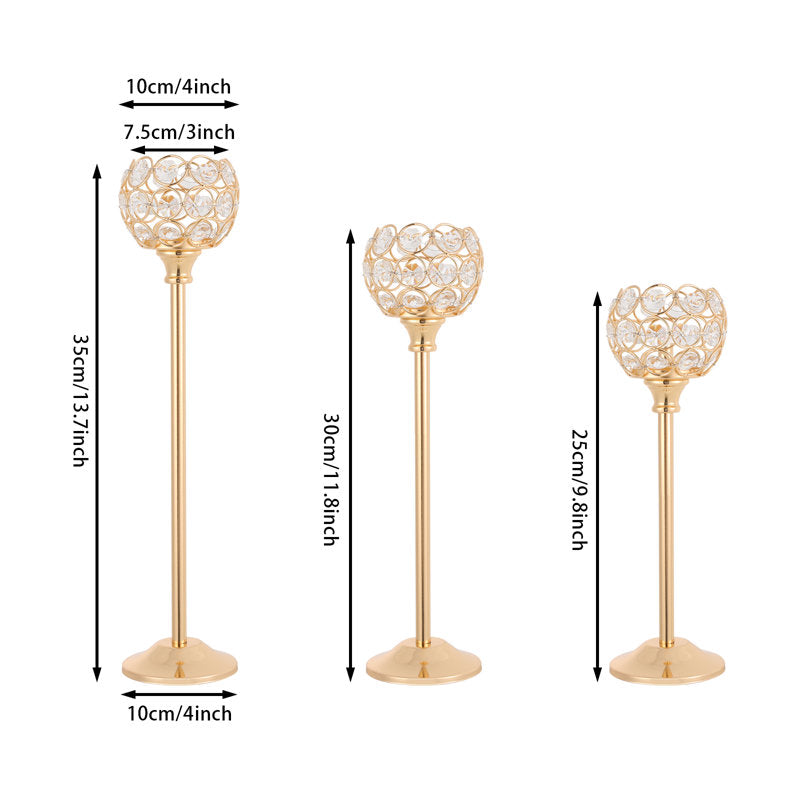 10-Piece Metal & Glass Candle Holder Set, Tiered Beaded Table Centerpiece Candlesticks For Wedding And Living Room