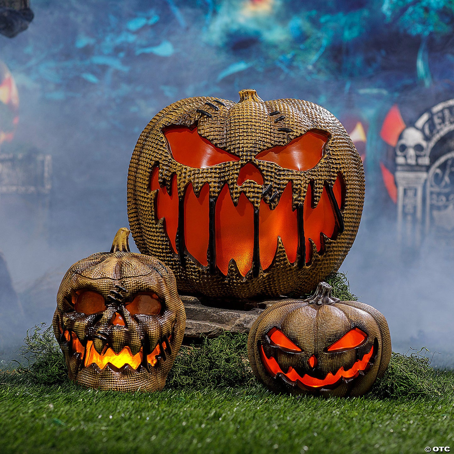 10" Animated Flaming Burlap Pumpkin Halloween Decoration | USA Decoration®
