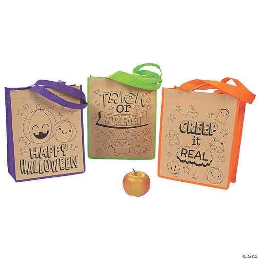 10" x 12" Color Your Own Large Halloween Nonwoven Tote Bags - 12 Pc.