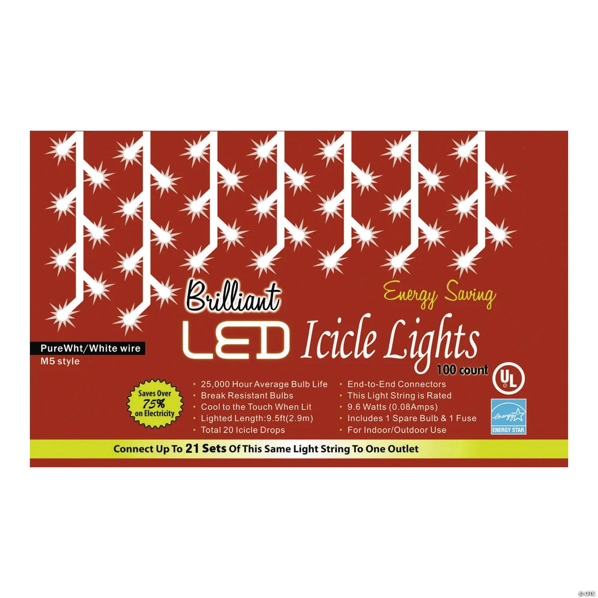100-light strand of C3-style LED icicle holiday lights
