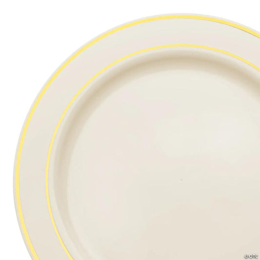 10.25" Ivory with Gold Edge Rim Plastic Dinner Plates (50 Plates) | USA Decoration®