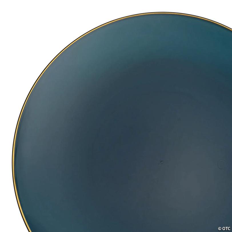 10.25" Navy with Gold Rim Organic Round Disposable Plastic Dinner Plates (40 Plates) | USA Decoration®