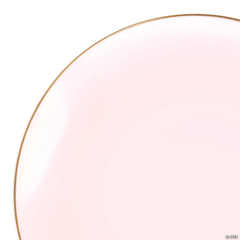 10.25" Pink with Gold Organic Round Disposable Plastic Dinner Plates (40 Plates) | USA Decoration®