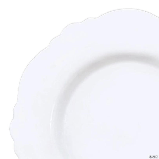 10.25" Solid White Round Blossom Disposable Plastic Dinner Plates (50 Plates) | USA Decoration®