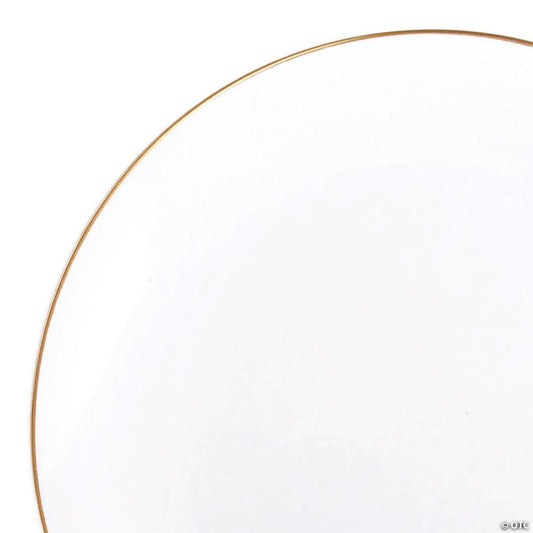 10.25" White with Gold Rim Organic Round Disposable Plastic Dinner Plates (40 Plates) | USA Decoration®