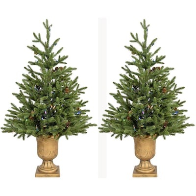 Indoor/Covered Outdoor 3-ft Noble fir Pre-lit Artificial Christmas Tree with Multicolor LED Lights | USA Decoration®