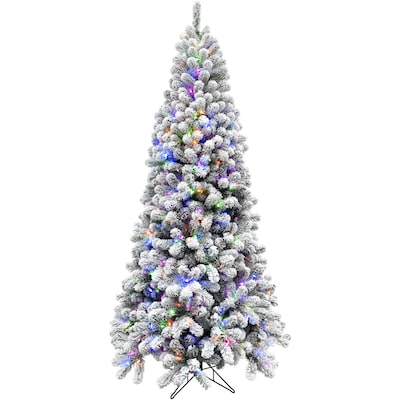 7.5-ft Alaskan pine Pre-lit Flocked White Artificial Christmas Tree LED Lights | USA Decoration®