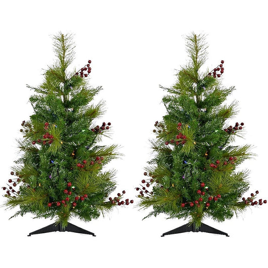 StayBright 3-ft Newberry pine Pre-lit Artificial Christmas Tree with White LED Lights | USA Decoration®