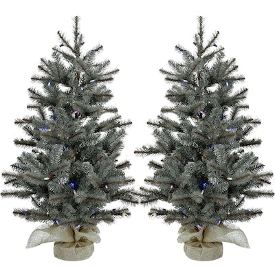(no cinematic universe) 3-ft Pine Pre-lit Artificial Christmas Tree with Multicolor LED Lights | USA Decoration®