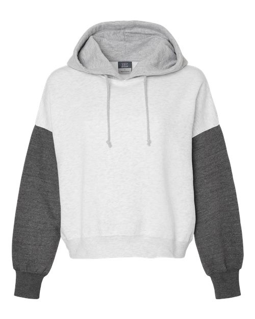 Women's Sueded Fleece Colorblocked Crop Hooded Sweatshirt | USA Decoration