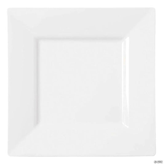 10.75" White Square Plastic Dinner Plates (30 Plates) | USA Decoration®