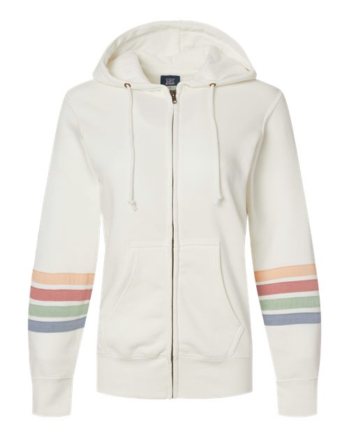 Women's Striped Sleeves Full-Zip Hooded Sweatshirt | USA Decoration