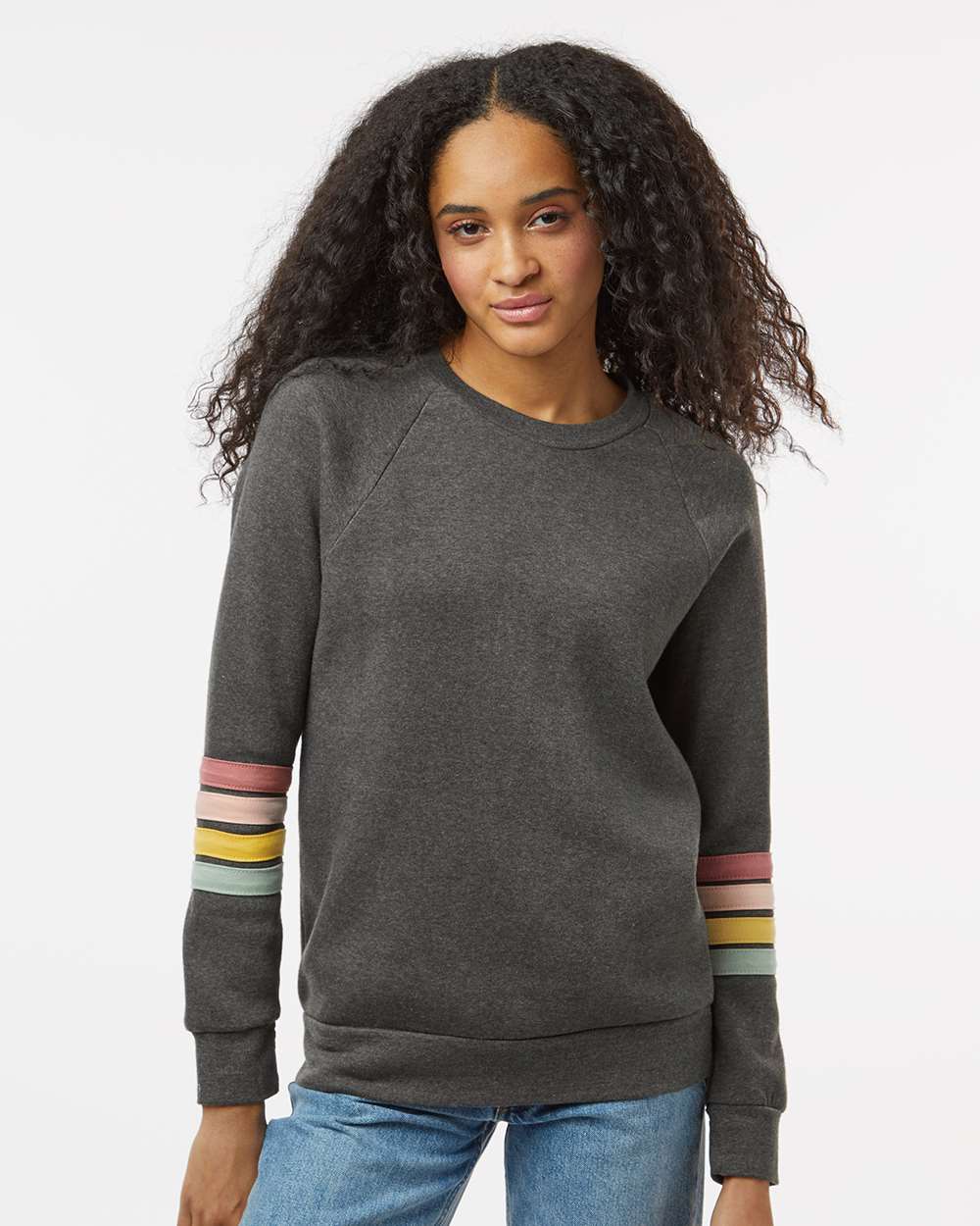 Women's Striped Sleeves Crewneck Sweatshirt | USA Decoration