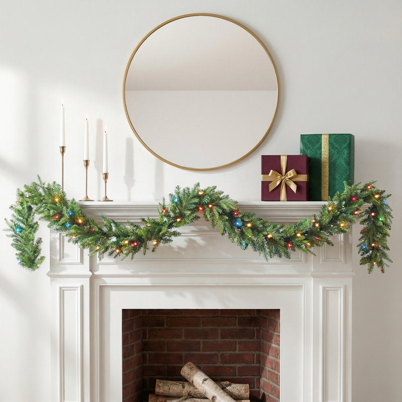 111" Berry Christmas Garland wrapped around a staircase banister