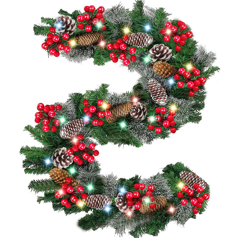 6 ft Pre-Lit Christmas Garland styled along a festive mantel