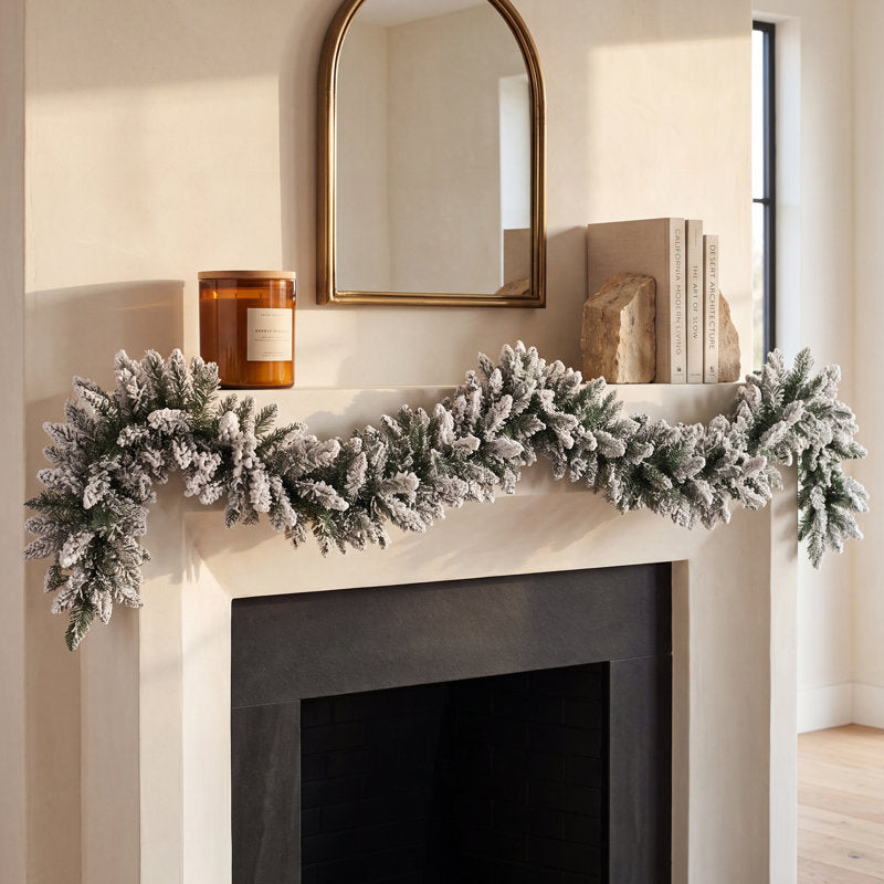 6 ft Pre-Lit Artificial Pine Christmas Garland framing a front doorway