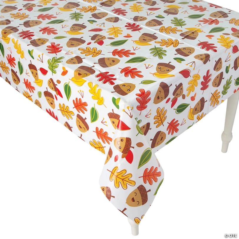 108" x 54" Fall Party Leaves & Acorns Disposable Plastic Tablecloth