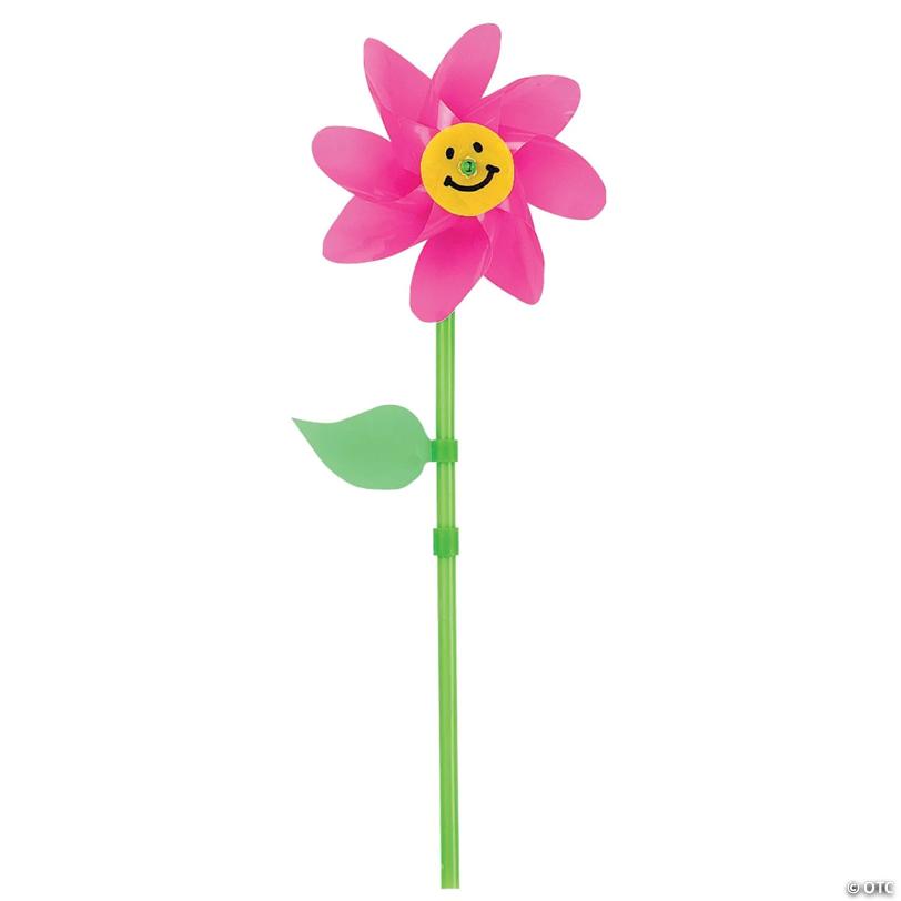 10 1/2" Bright Color Smile Face Spring Flower Plastic Pinwheels - 36 Pc.