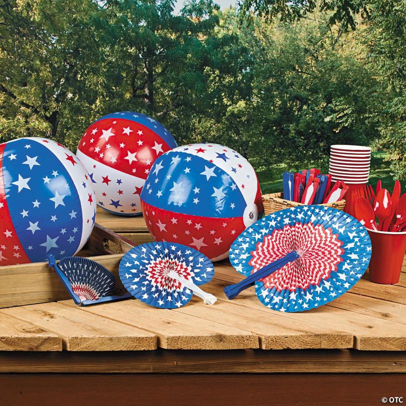 10 1/2" Patriotic Stars & Stripes Folding Hand Fans - 12 Pc.