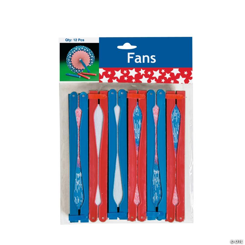 10 1/2" Patriotic Stars & Stripes Folding Hand Fans - 12 Pc.