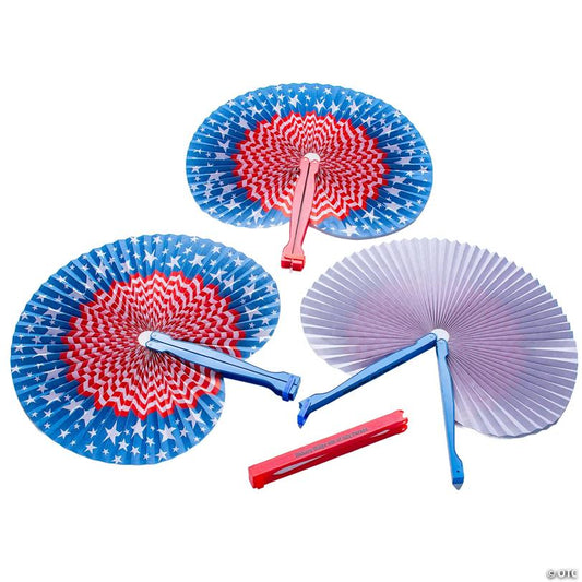 10 1/2" Personalized Patriotic Stars & Stripes Folding Paper Hand Fans - 12 Pc.