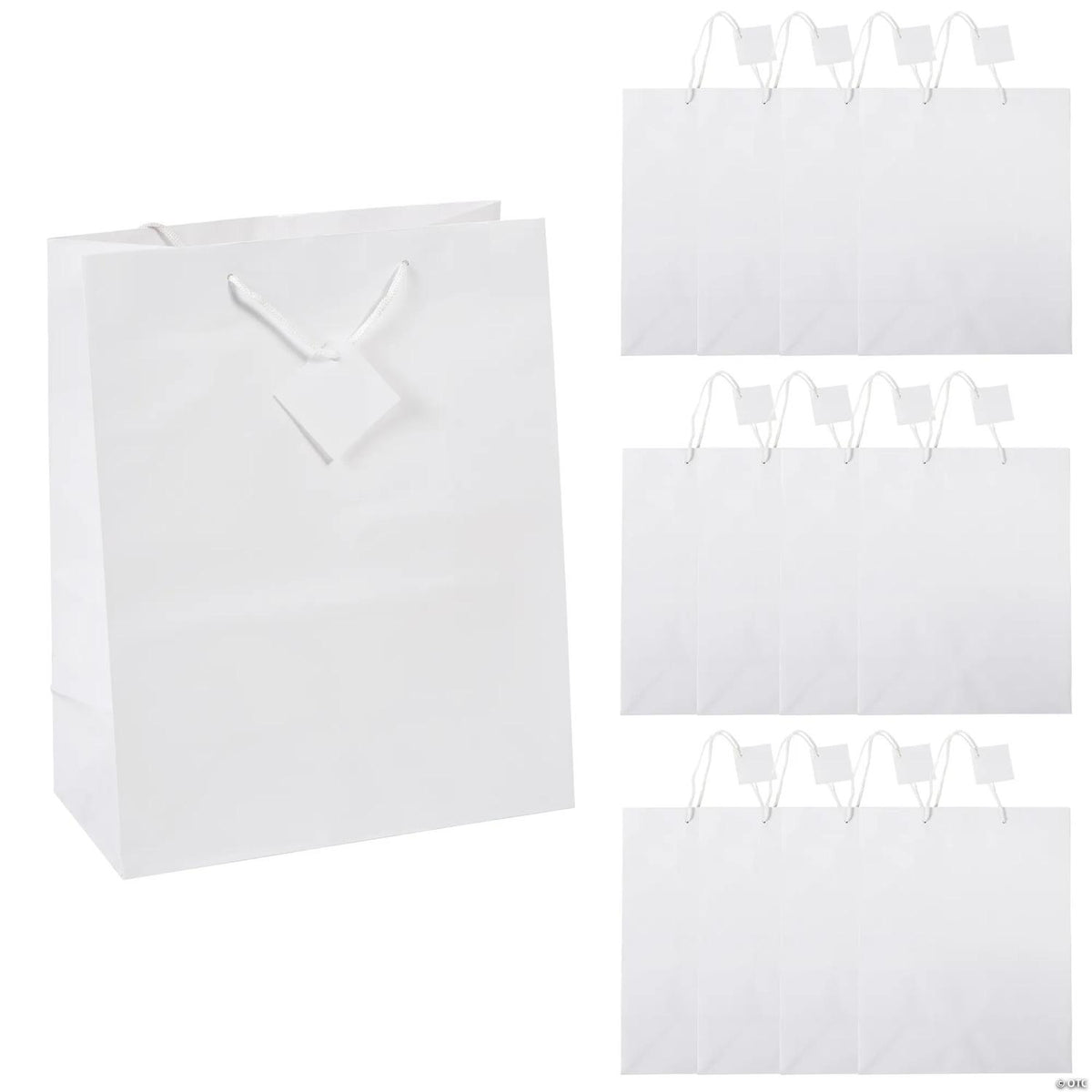 Twelve large white gift bags