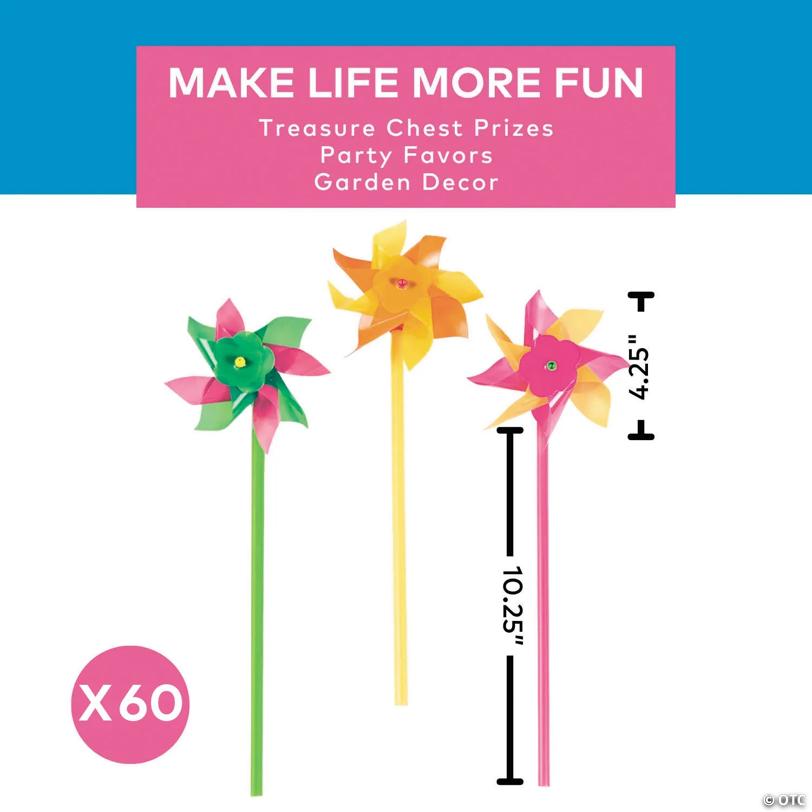 10 1/4" Bulk 60 Pc. Bright Neon Plastic Pinwheels