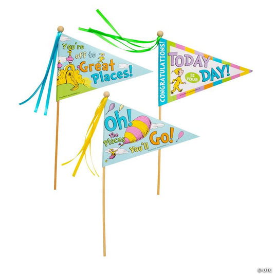 10 1/4" x 6 1/2" Dr. Seuss™ Oh, the Places You’ll Go Cardstock Pennant Flags - 12 Pc.