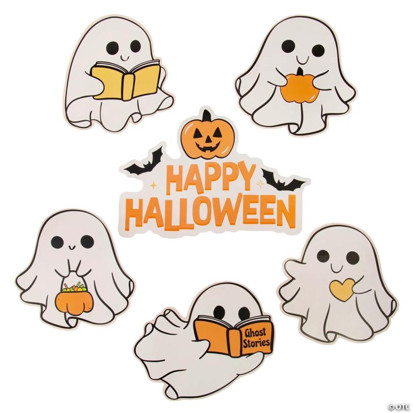 10" – 11 1/4" Halloween Ghost Spooky Season Cardstock Wall Cutouts – 6 Pc.