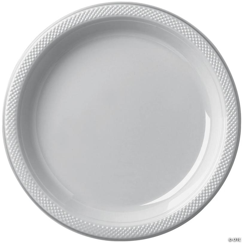10" Bulk 50 Pieces Silver Round Disposable Plastic Dinner Plates | USA Decoration®