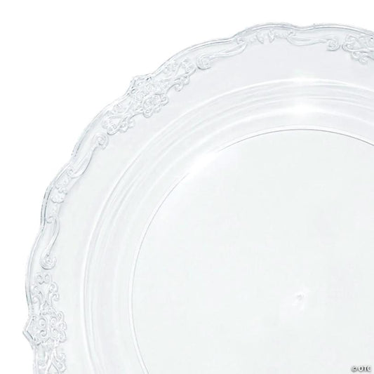 10" Clear Vintage Round Disposable Plastic Dinner Plates (50 Plates) | USA Decoration®