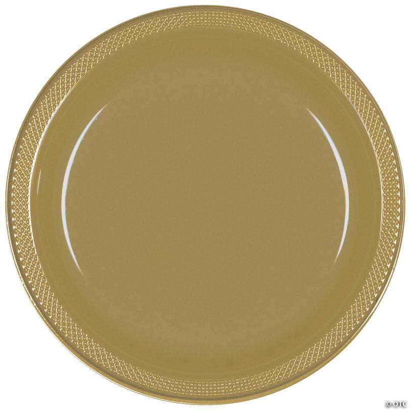 10" Gold Round Disposable Plastic Dinner Plates - 20 Pieces | USA Decoration®