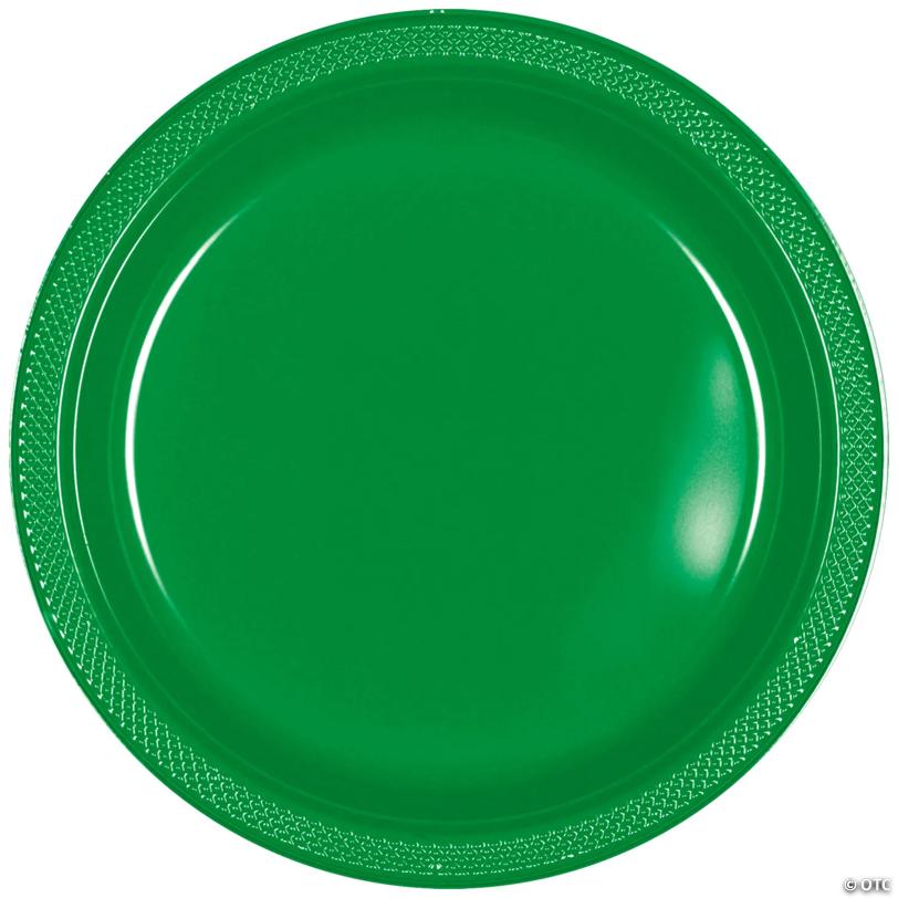 10" Green Round Disposable Plastic Dinner Plates - 20 Pieces | USA Decoration®