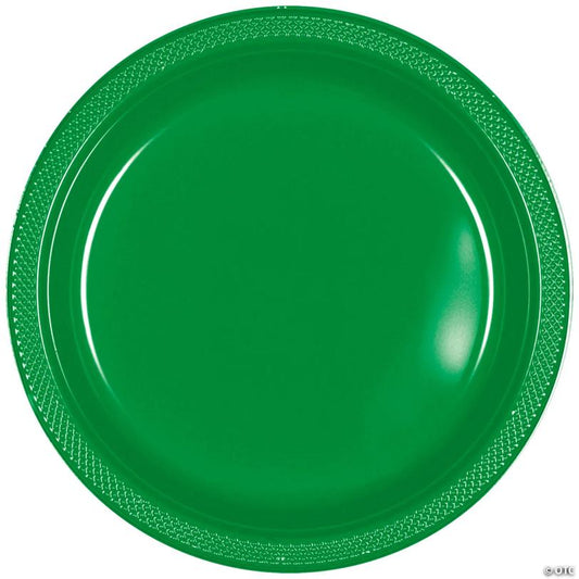 10" Green Round Disposable Plastic Dinner Plates - 20 Pieces | USA Decoration®